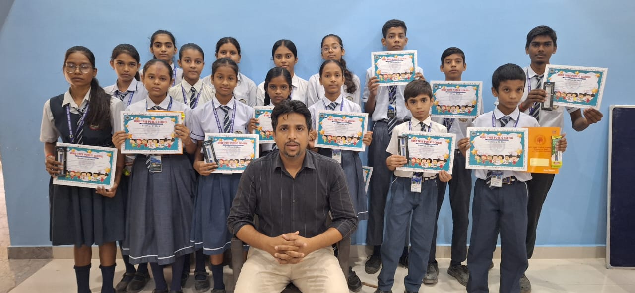 Teacher and students selfie at Mind Tree Public School